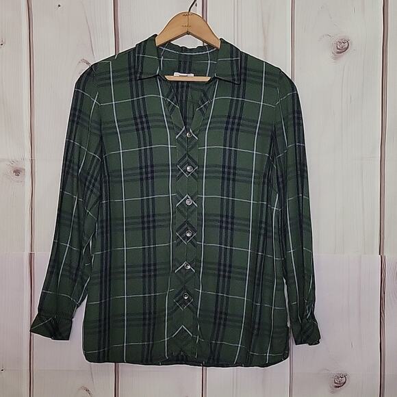 J. Jill Green Plaid Button Front Shirt Size Small S - Picture 1 of 6